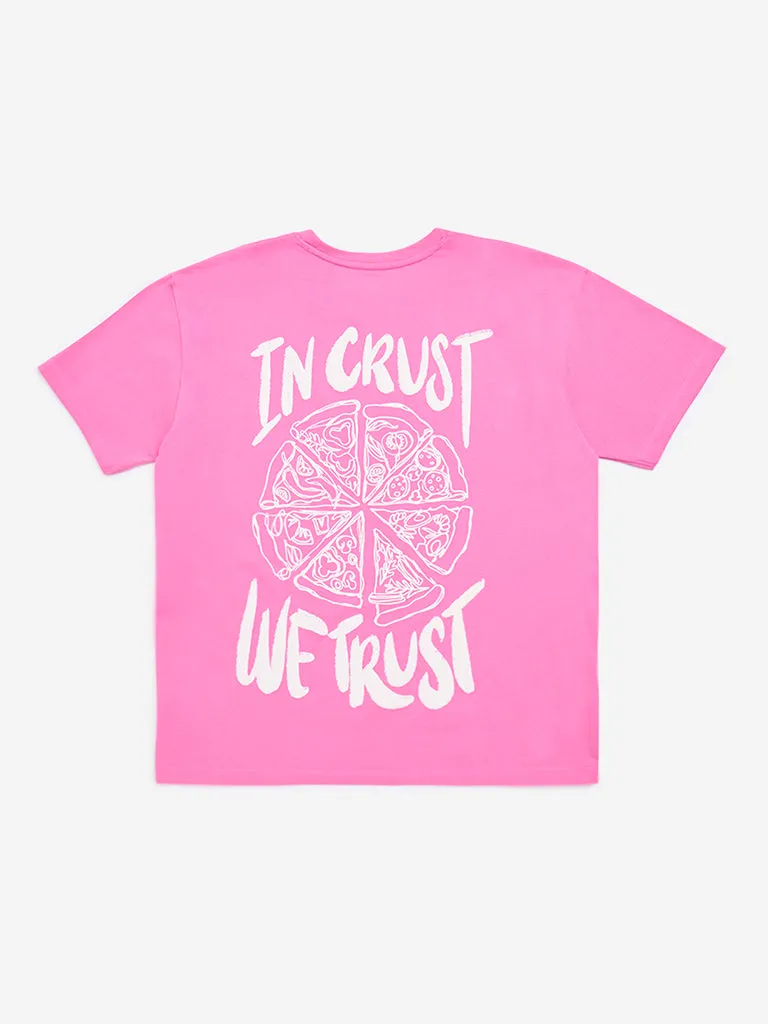 Y&F Kids Pink Typographic Cotton T-Shirt