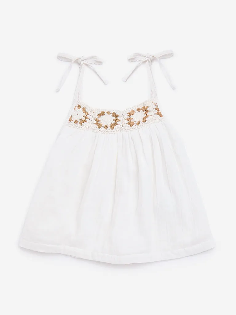 Y&F Kids White Crochet-Detailed Cotton Top