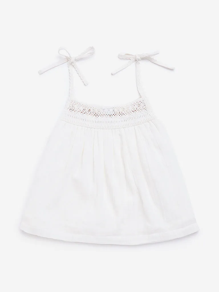Y&F Kids White Crochet-Detailed Cotton Top