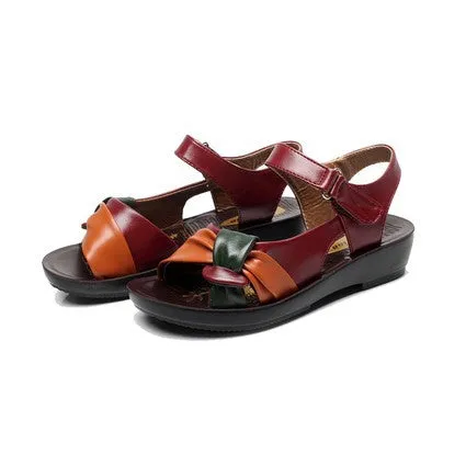 ZZPOHE 2017 summer Mother shoes flat sandals women aged leather Soft bottom mixed colors fashion sandals comfortable old shoes